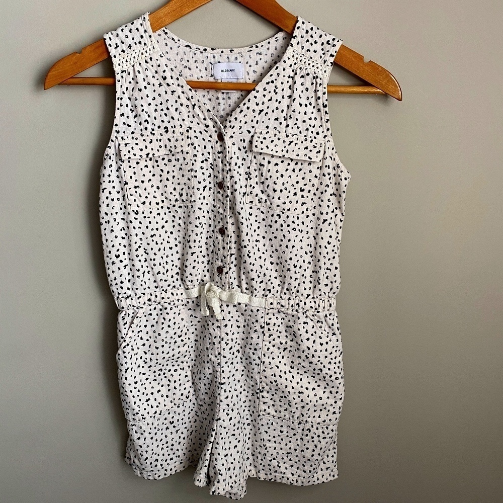 Old‎ Navy Girl's White/Black Print Linen Blend Romper Size Large (10-12)